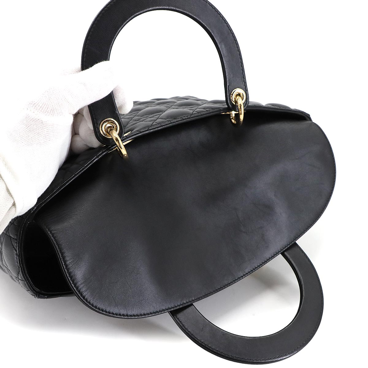 Lady Dior Large 2way Hand Shoulder Bag Leather Black