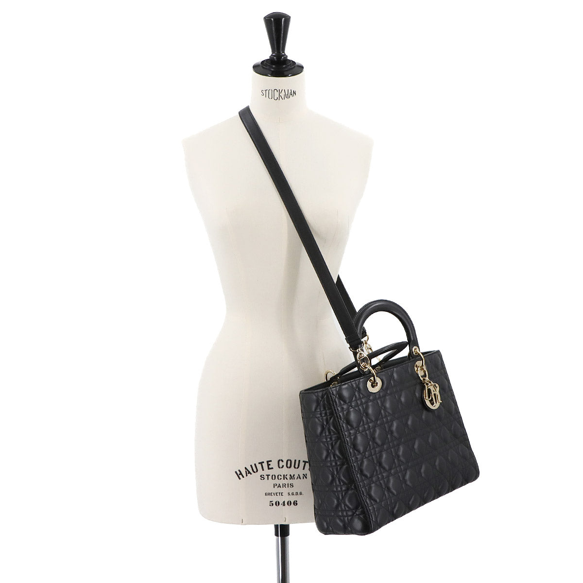 Lady Dior Large 2way Hand Shoulder Bag Leather Black