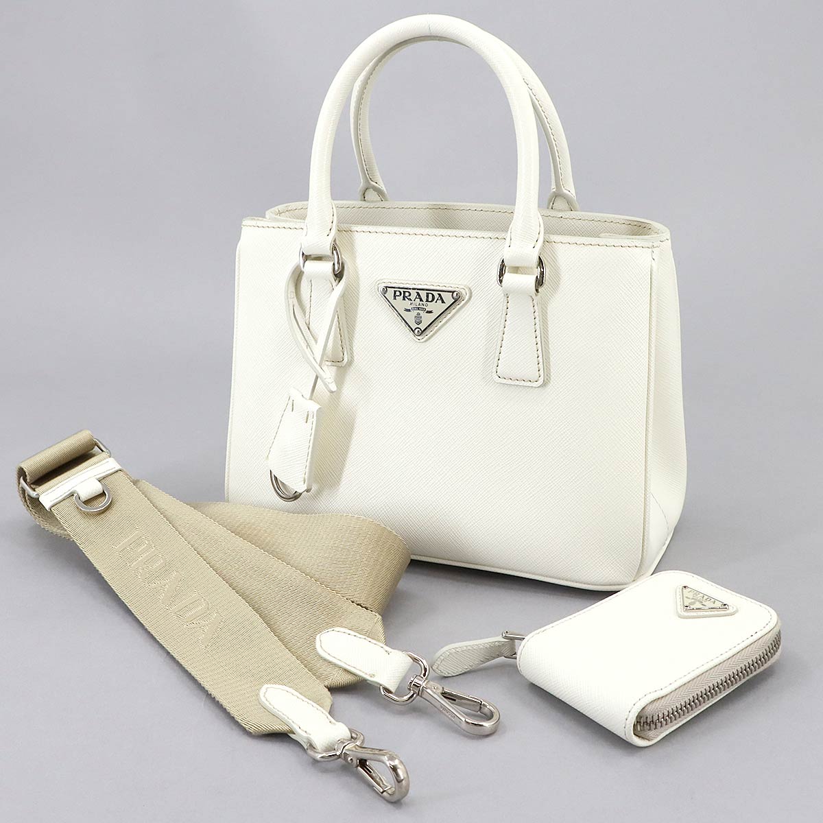 Galleria Mini Hand Shoulder Bag Saffiano Leather White 1BA296