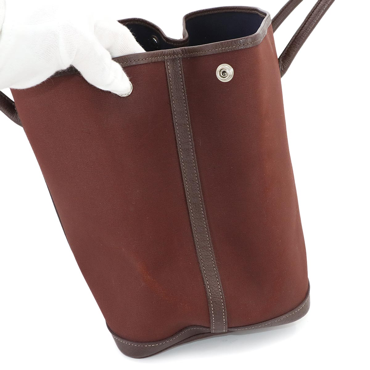 Garden Party PM Tote Bag Toile Officier Leather Havane