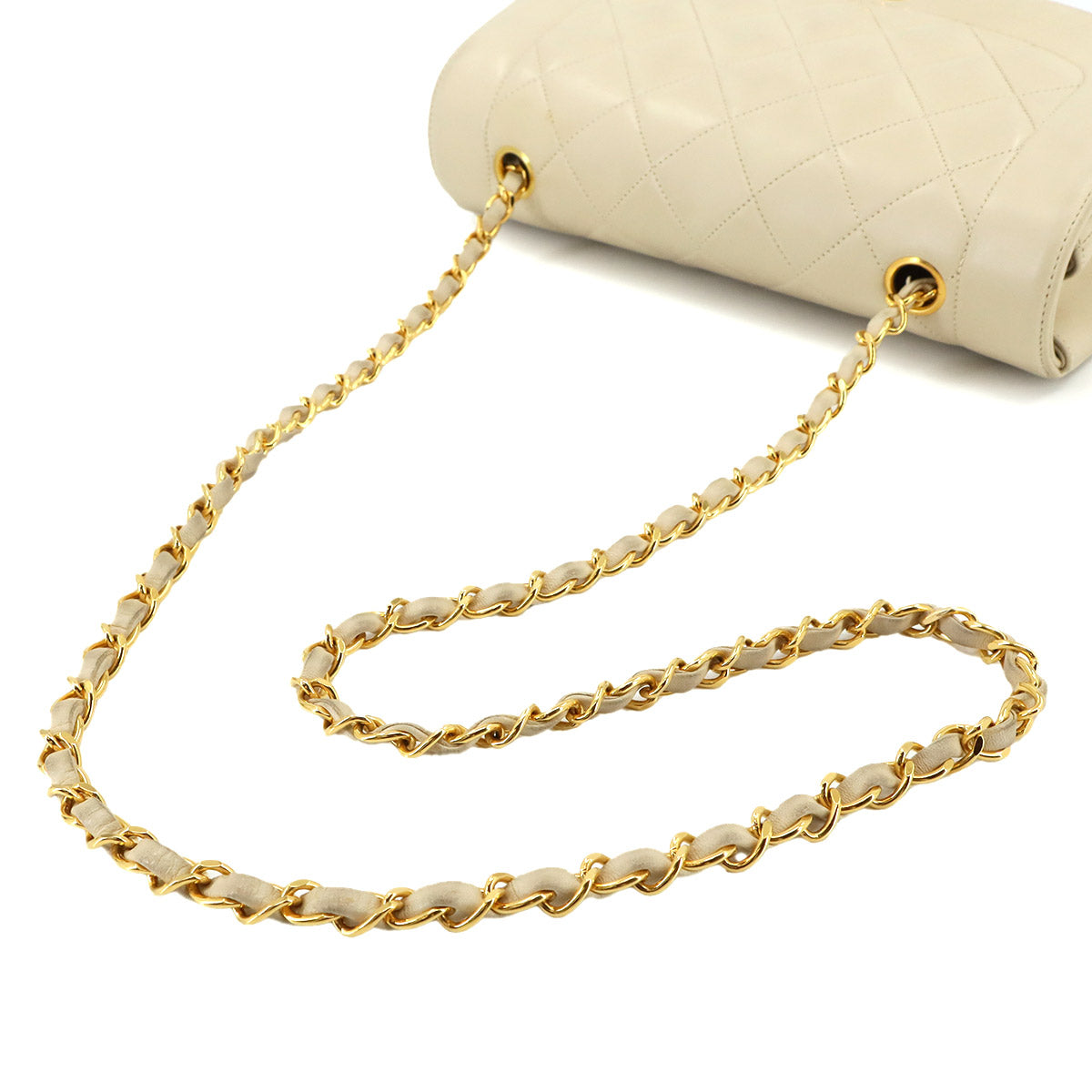 Diana Matelasse 25 Chain Shoulder Bag Leather Beige A01165