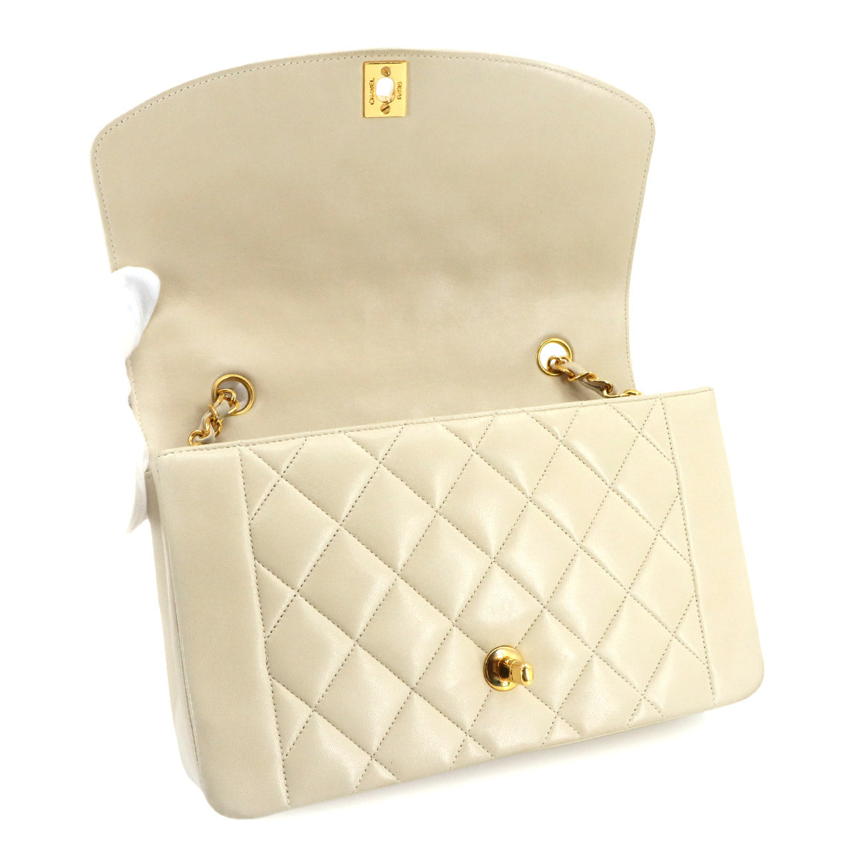 Diana Matelasse 25 Chain Shoulder Bag Leather Beige A01165