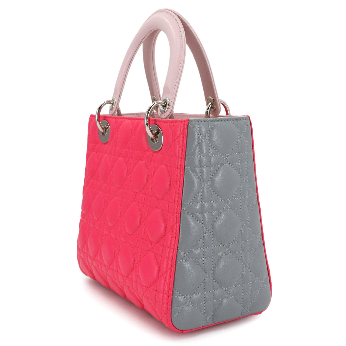 Lady Dior Medium Hand Shoulder Bag Leather Pink Gray