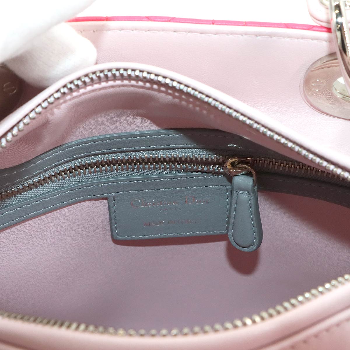 Lady Dior Medium Hand Shoulder Bag Leather Pink Gray