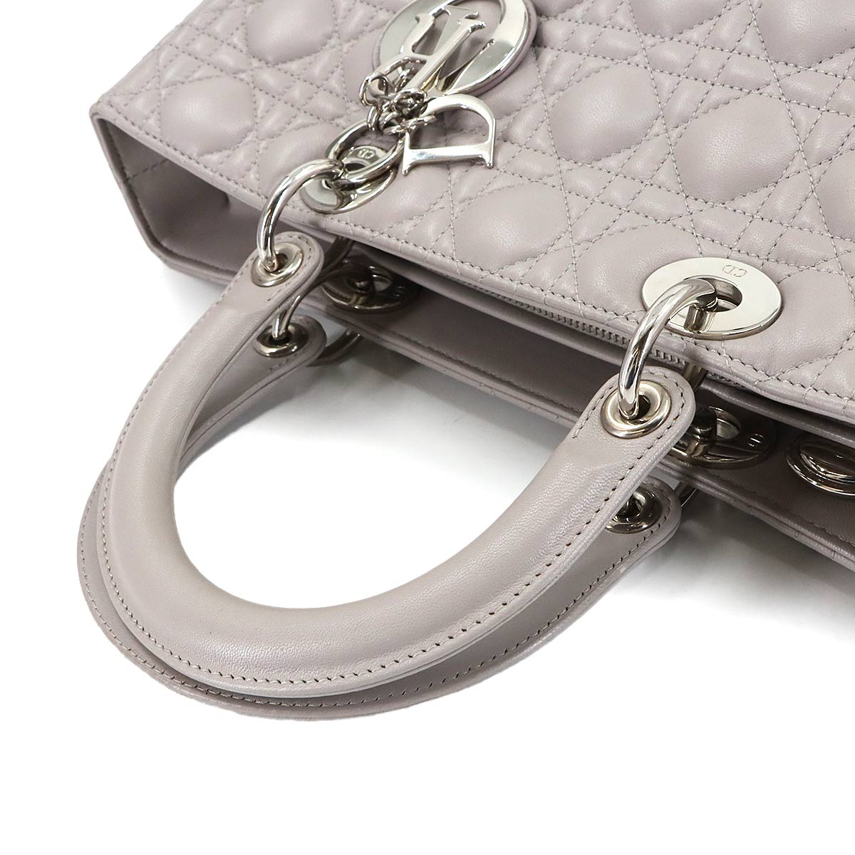 Lady Dior Large Hand Shoulder Bag Leather Gray CAL44561