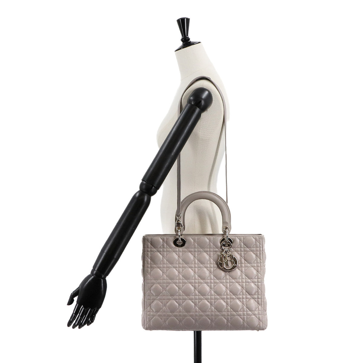 Lady Dior Large Hand Shoulder Bag Leather Gray CAL44561