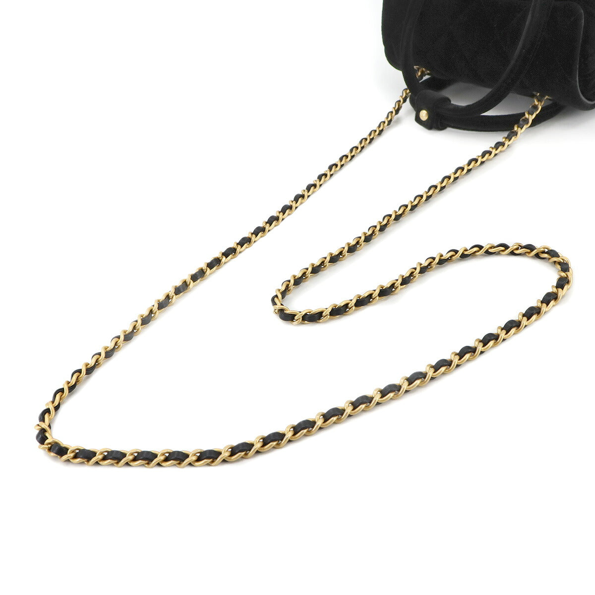 Matelasse Mini Bowling Chain Shoulder Bag Velvet Black Purse