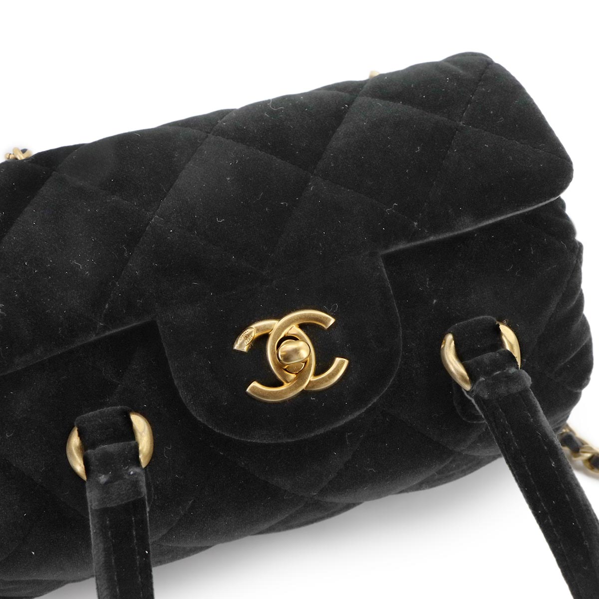 Matelasse Mini Bowling Chain Shoulder Bag Velvet Black Purse