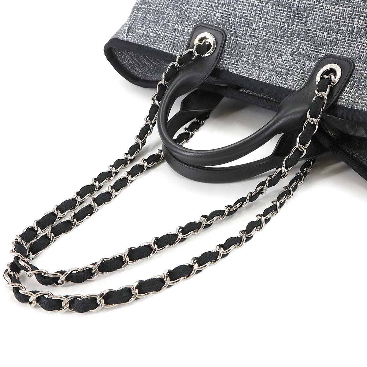 Deauville GM Tote Chain Shoulder Bag Tweed Gray Black A66941