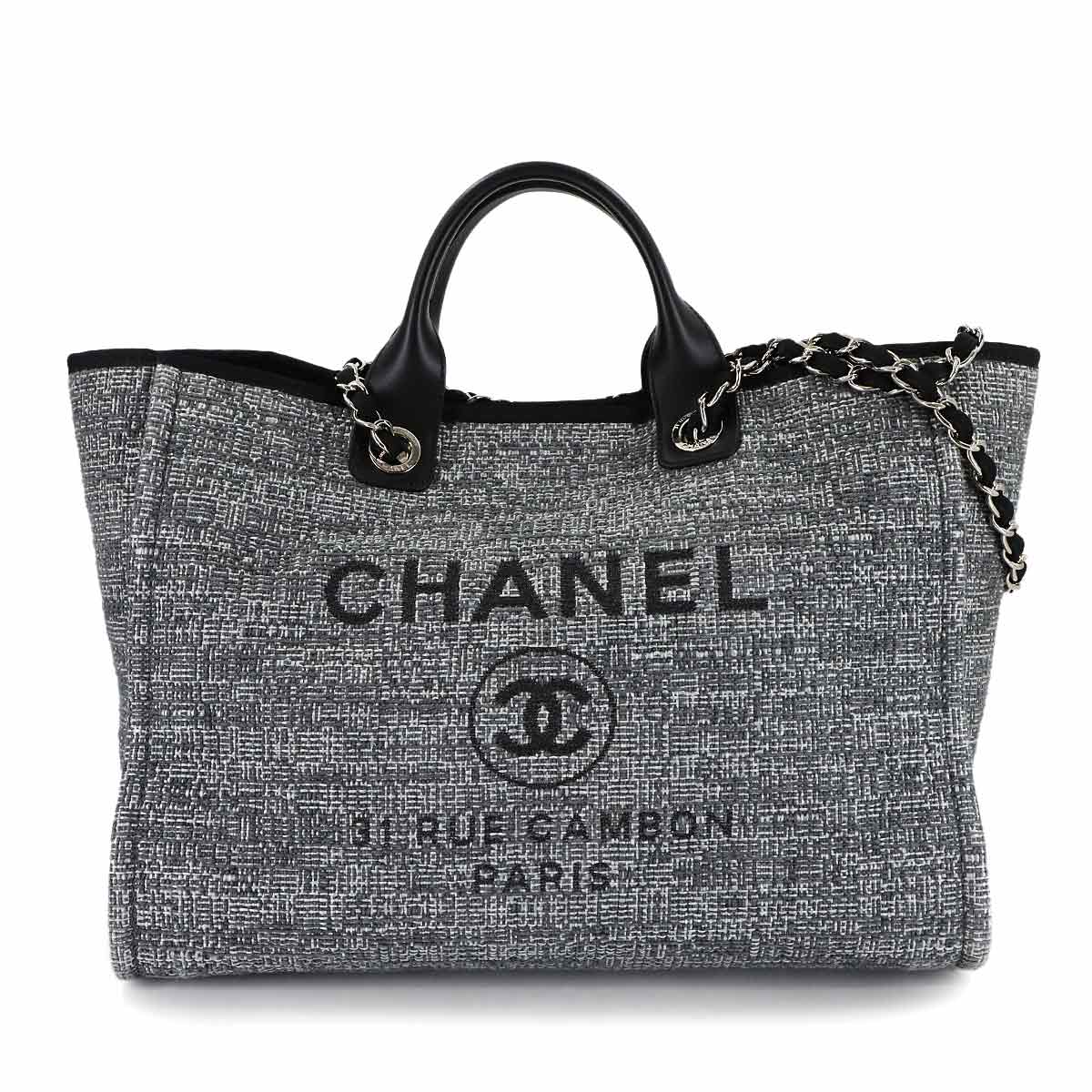 Deauville GM Tote Chain Shoulder Bag Tweed Gray Black A66941