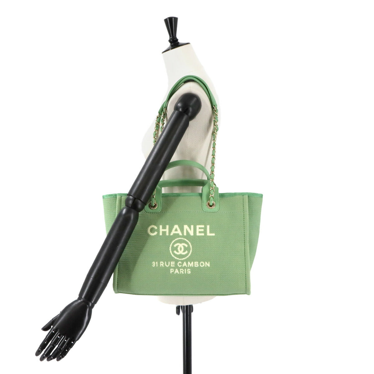 Deauville Small Shopping Tote Chain Shoulder Bag Green AS3257