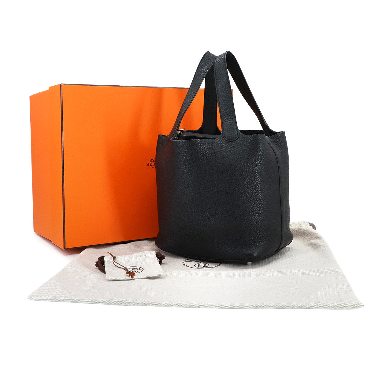 Picotin Lock MM Hand Bag Taurillon Clemence Black Purse