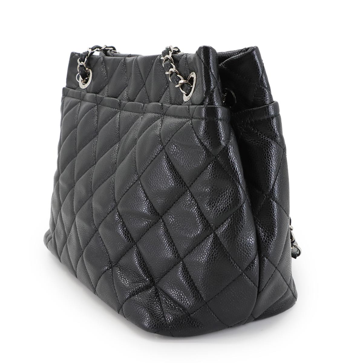 Matelasse Chain Tote Bag Leather Black Coco Logos