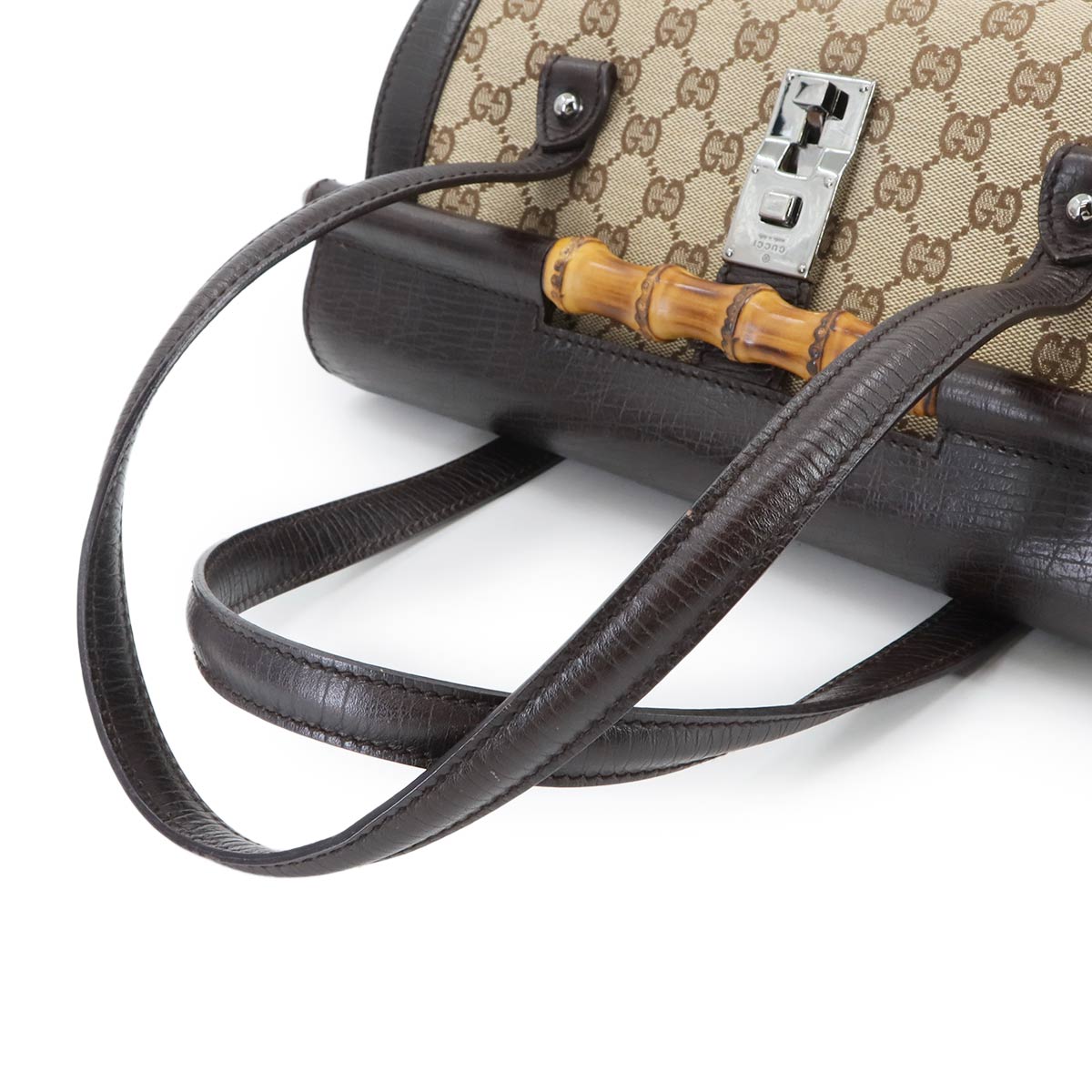 Bamboo GG Canvas Hand Bag Leather Brown Beige 111713 Purse