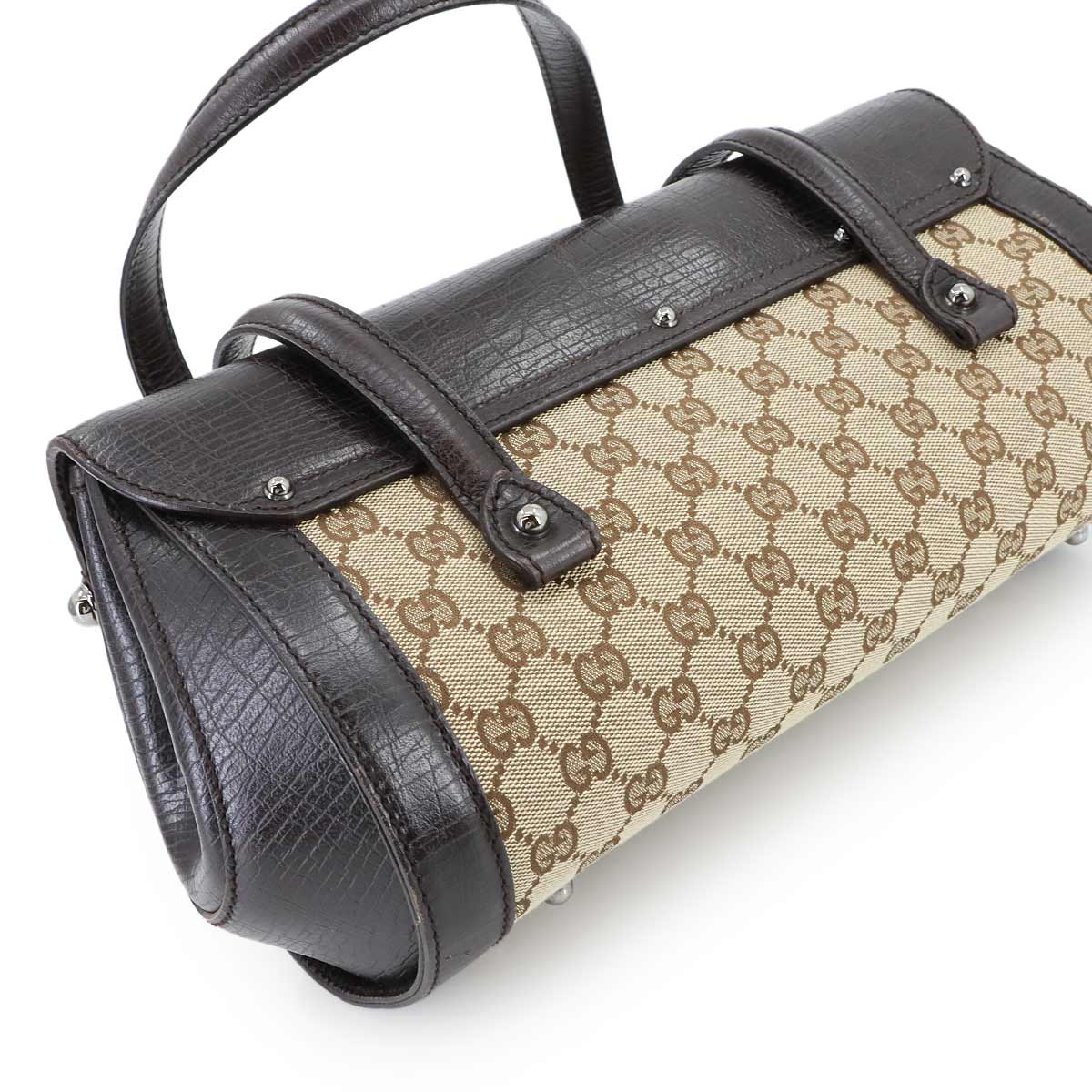 Bamboo GG Canvas Hand Bag Leather Brown Beige 111713 Purse