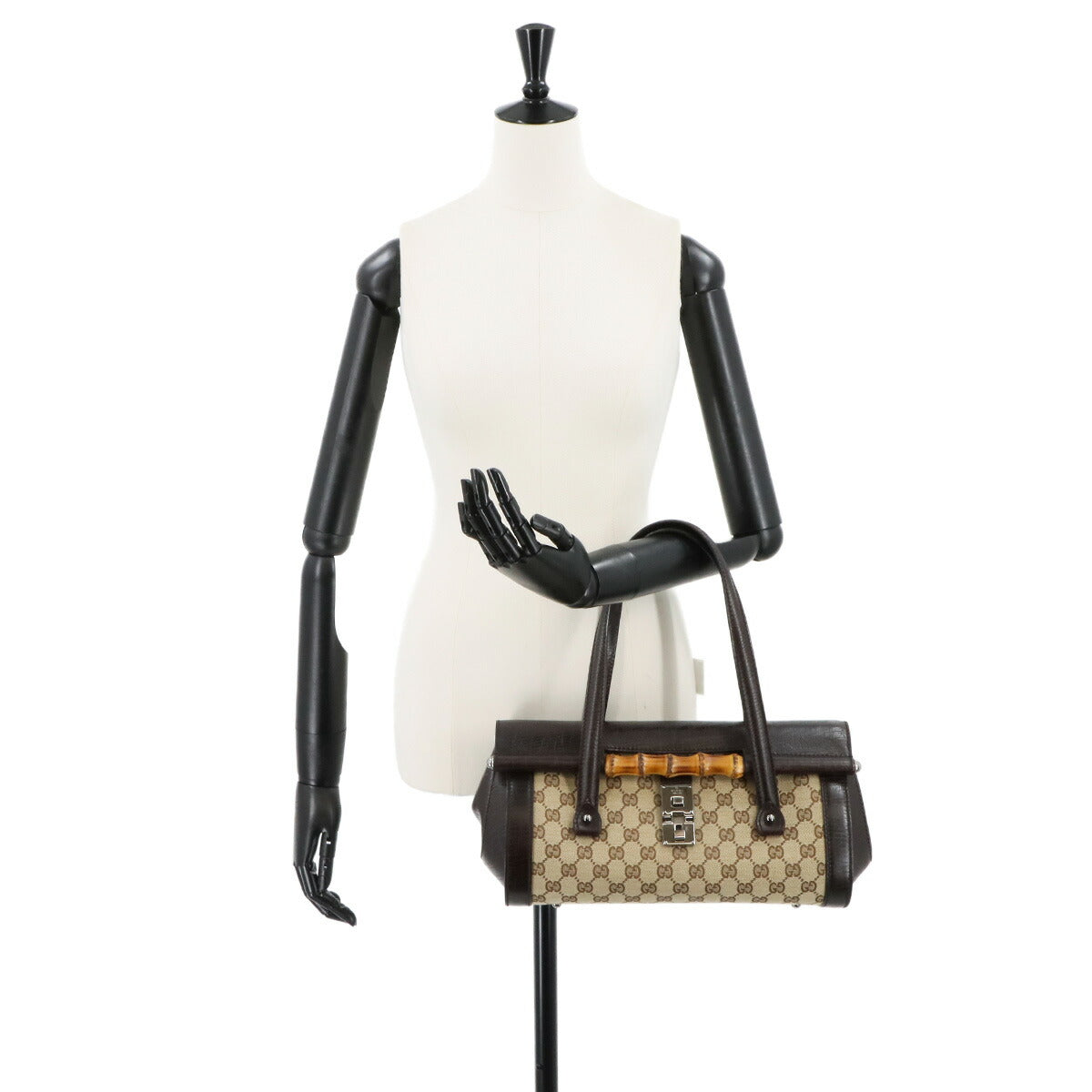 Bamboo GG Canvas Hand Bag Leather Brown Beige 111713 Purse