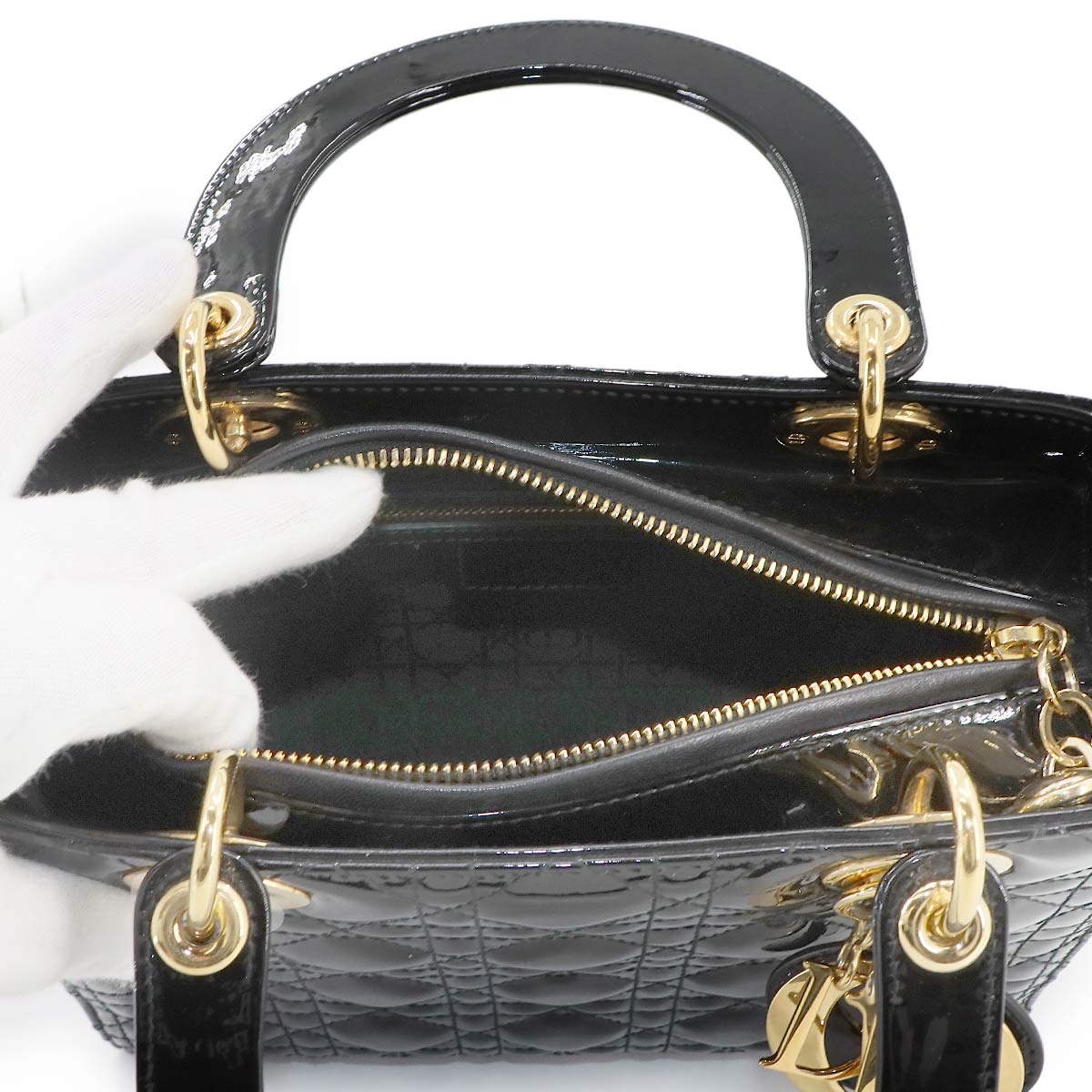 Lady Dior Medium Hand Shoulder Bag Enamel Black