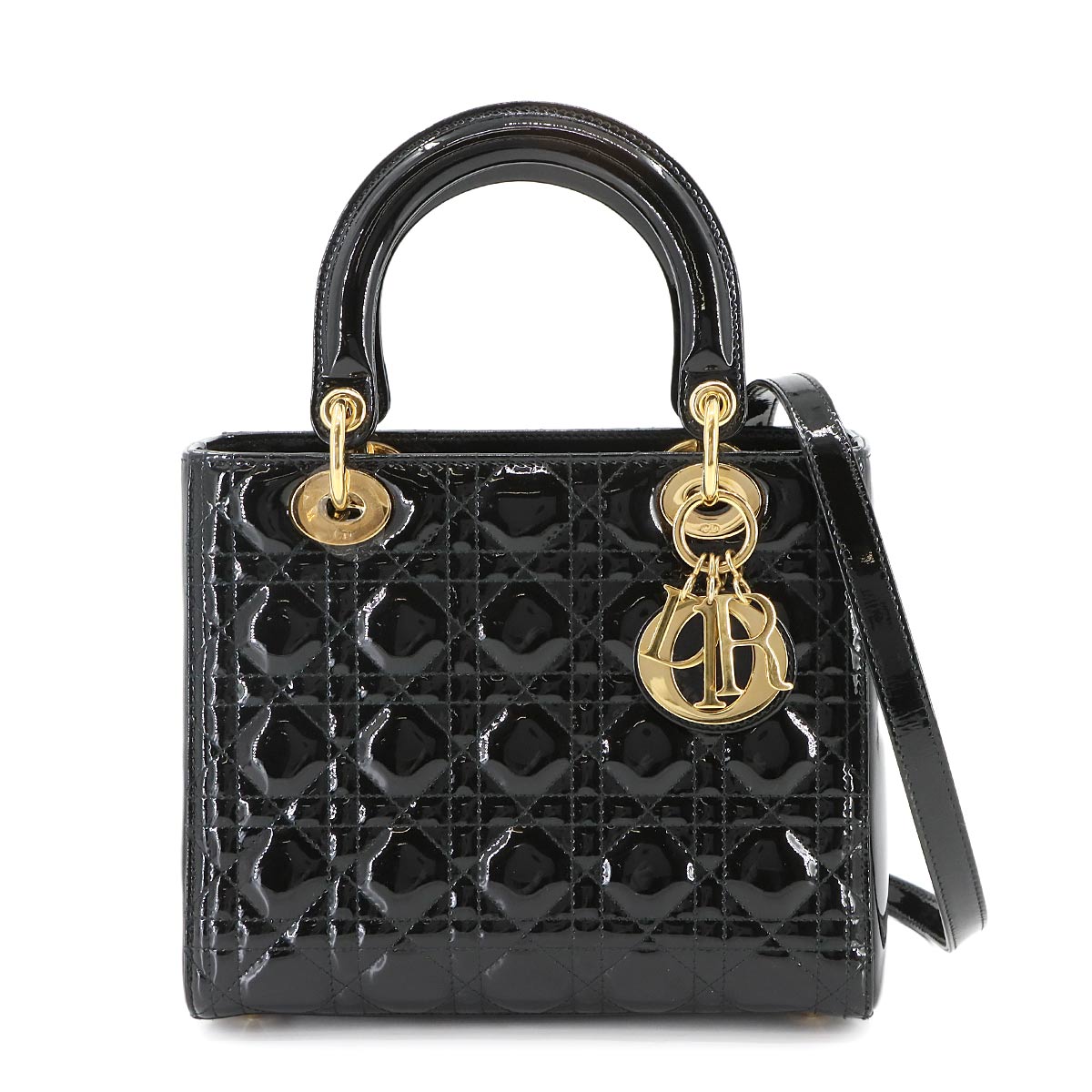 Lady Dior Medium Hand Shoulder Bag Enamel Black