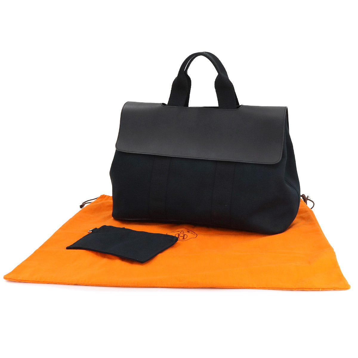 Valparaiso MM Hand Bag Toile chevrons Leather Black Purse