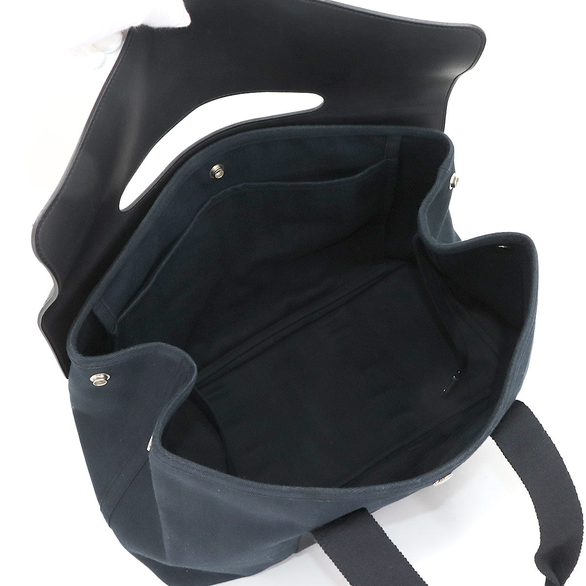 Valparaiso MM Hand Bag Toile chevrons Leather Black Purse