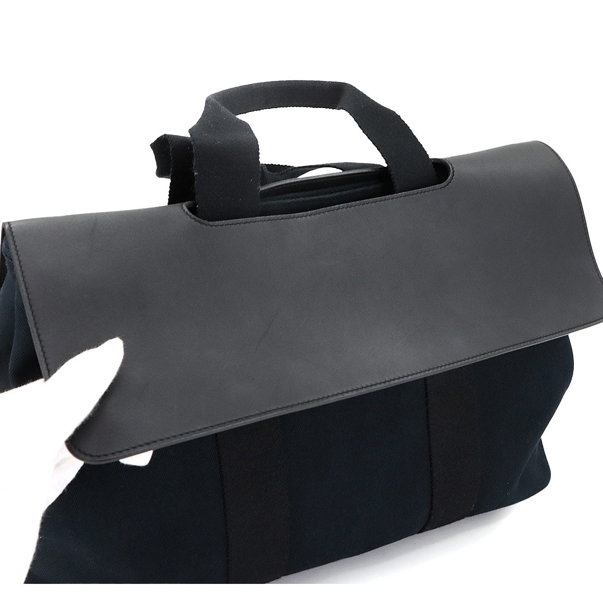 Valparaiso MM Hand Bag Toile chevrons Leather Black Purse