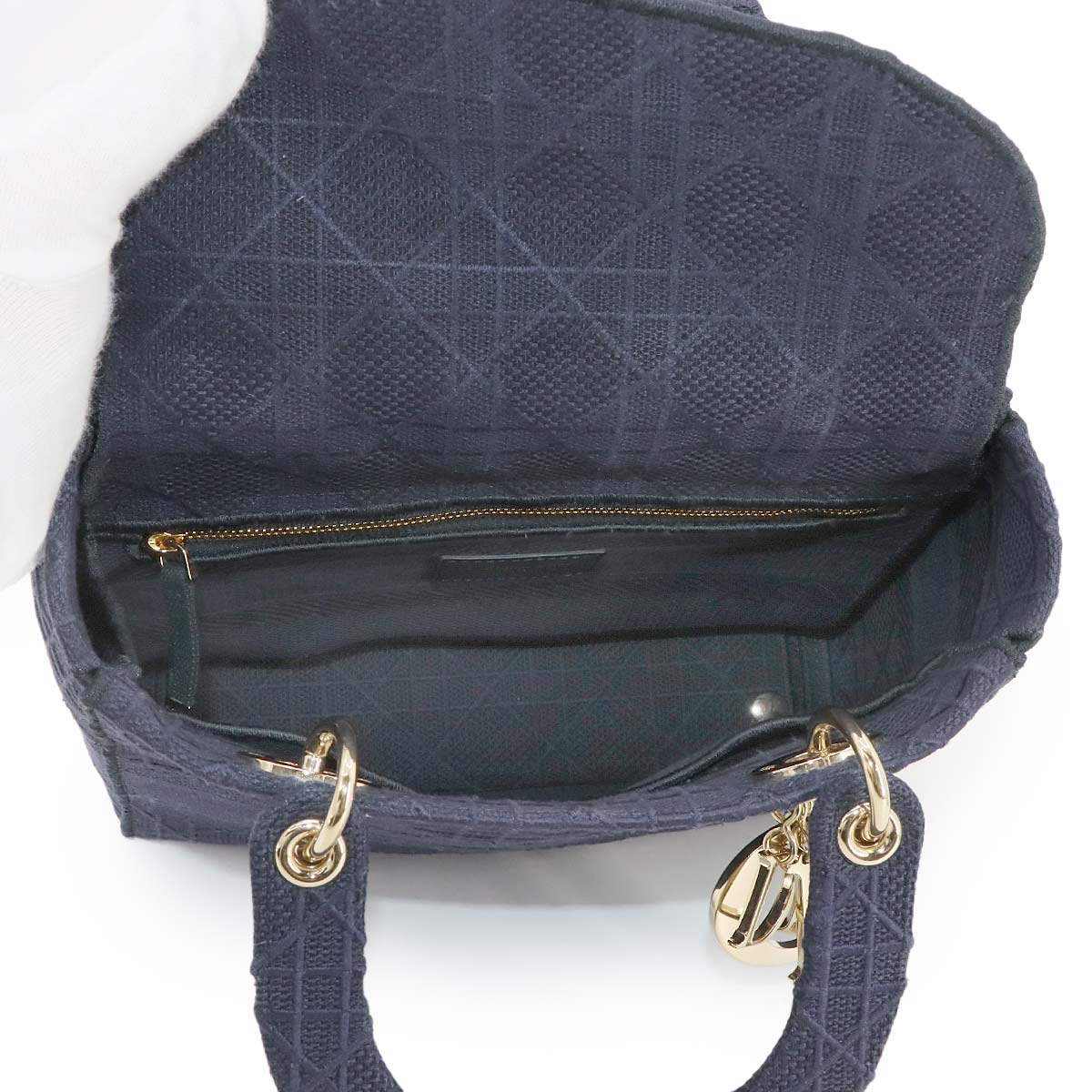 Lady D-Lite Medium Hand Shoulder Bag Canvas Navy