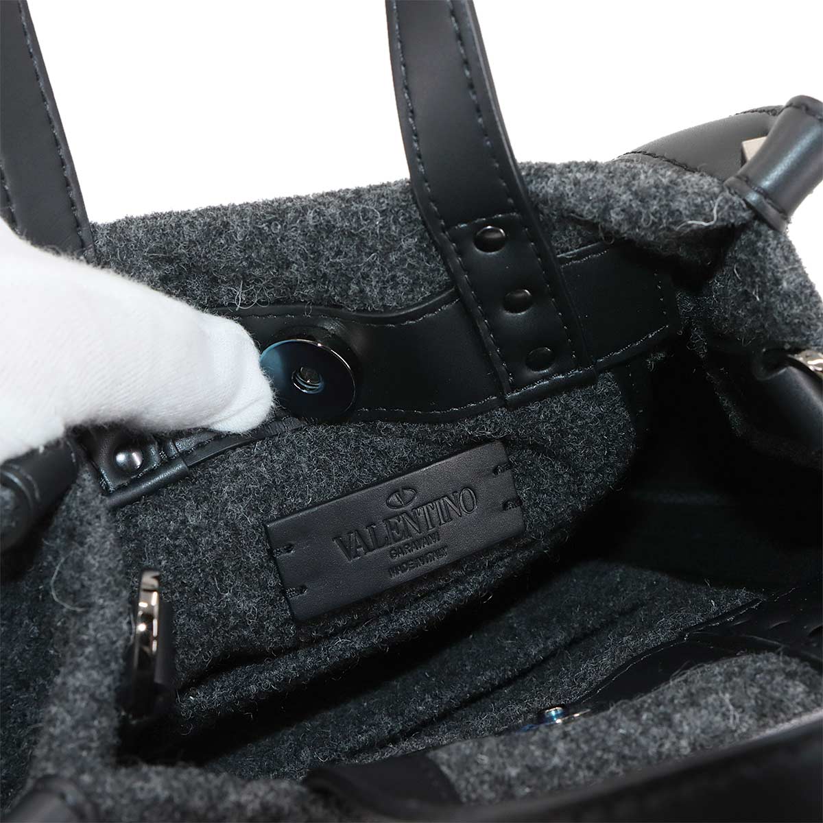 VLTN Tote Shoulder Bag Felt Leather Gray Balck