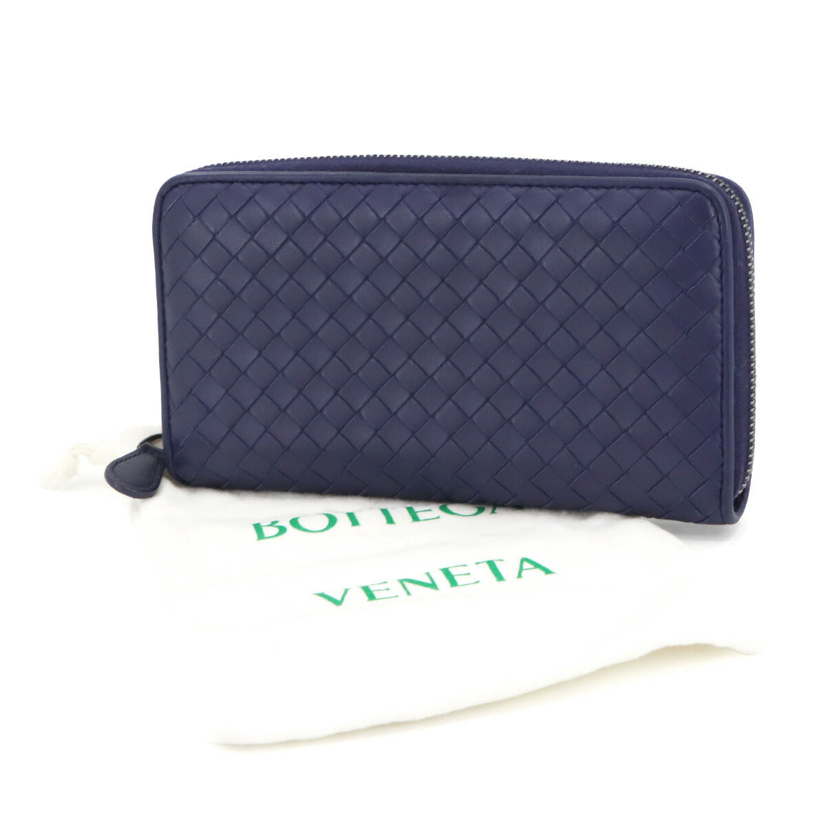 Intrecciato Zipped Around Wallet Leather Blue