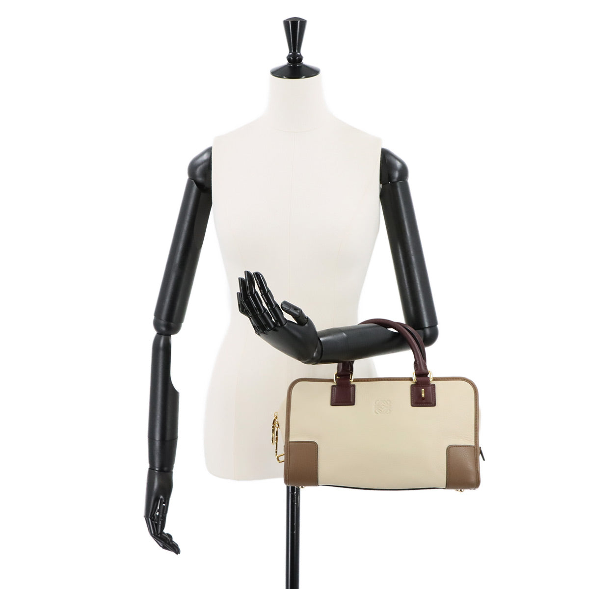 Amazona 28 Hand Bag Leather Beige Brown Bordeaux Purse