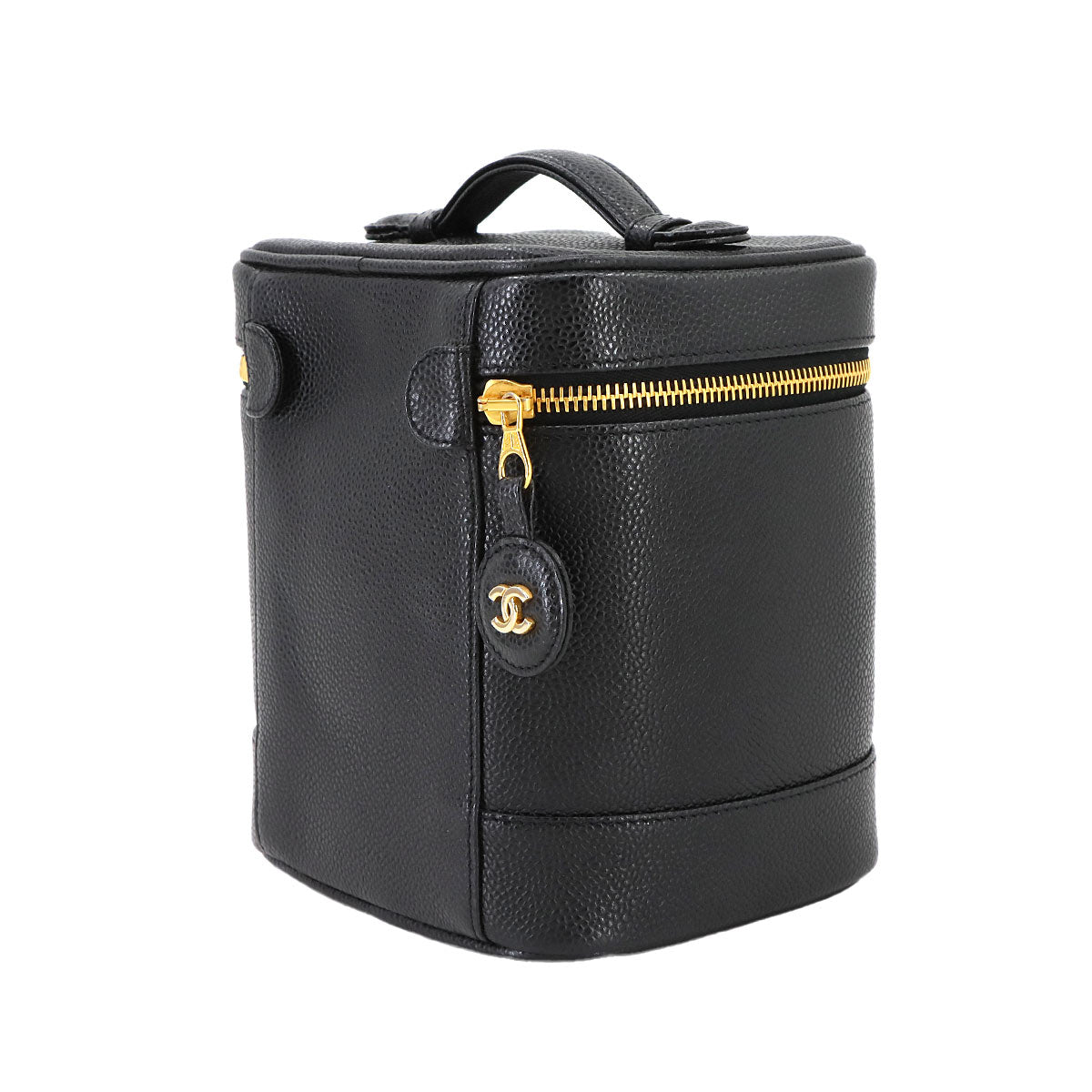 Vanity Hand Bag Caviar Skin Leather Black A01998 Vintage Purse