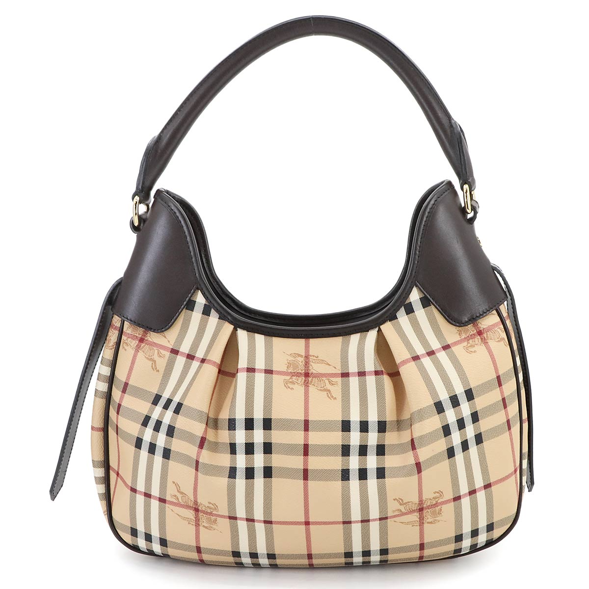 Shoulder Bag PVC Leather Beige Brown Plaid Purse