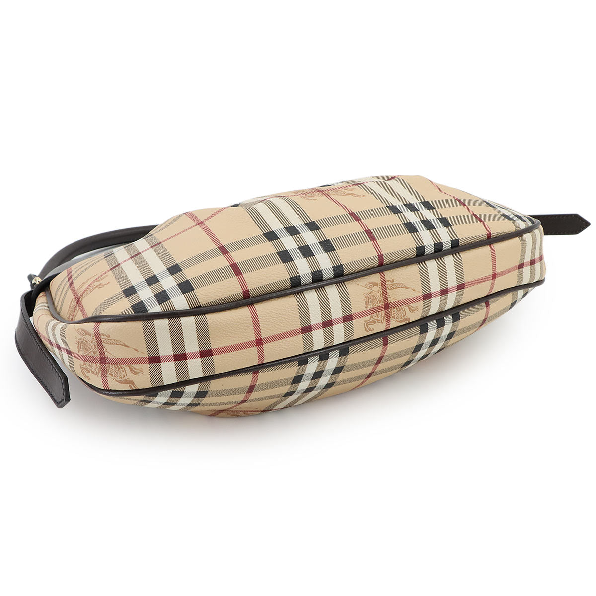 Shoulder Bag PVC Leather Beige Brown Plaid Purse