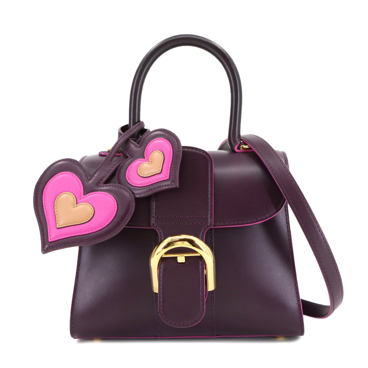 Brillant Mini Hand Shoulder Bag Leather Purple Heart Charm