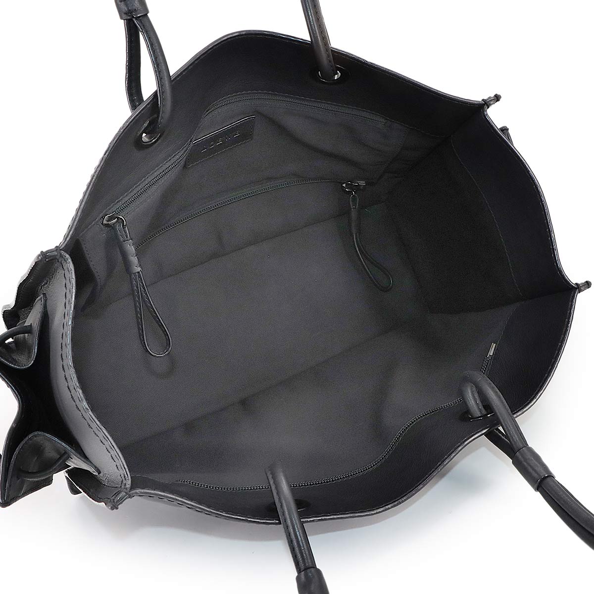 Shopper Tote Bag Leather Black Studs Logos Purse