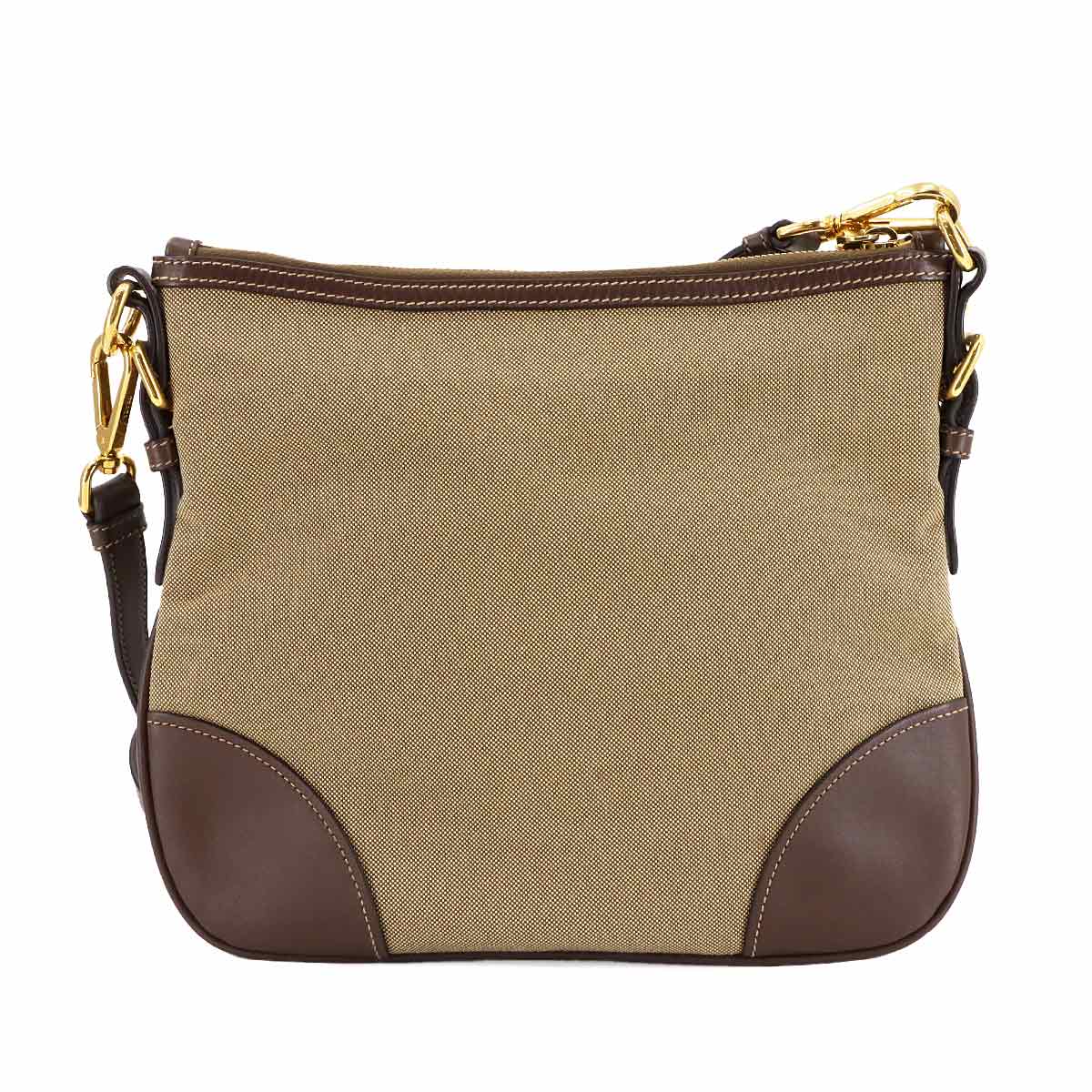 Logo Jacquard Shoulder Bag Canvas Leather Beige Brown Purse