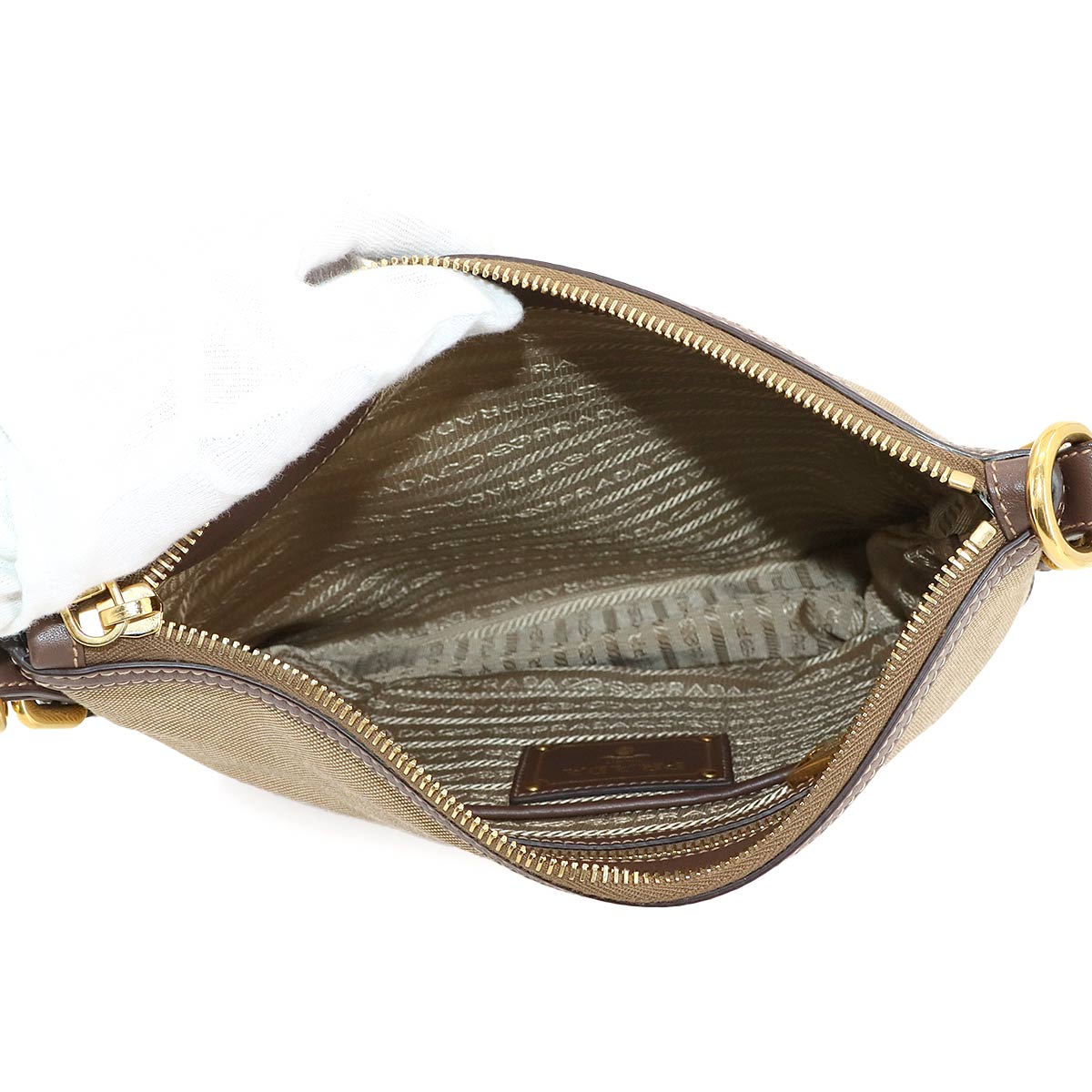 Logo Jacquard Shoulder Bag Canvas Leather Beige Brown Purse