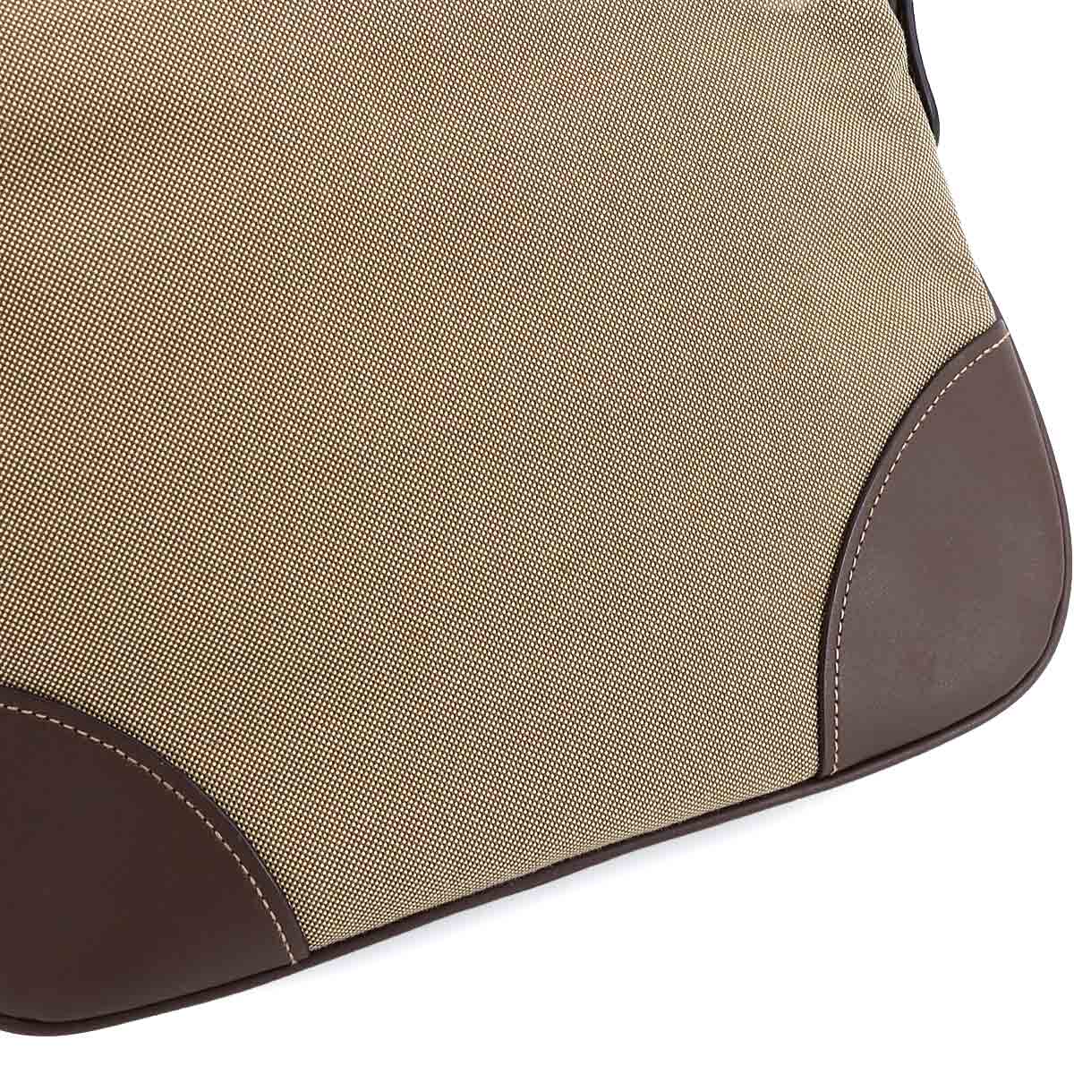 Logo Jacquard Shoulder Bag Canvas Leather Beige Brown Purse