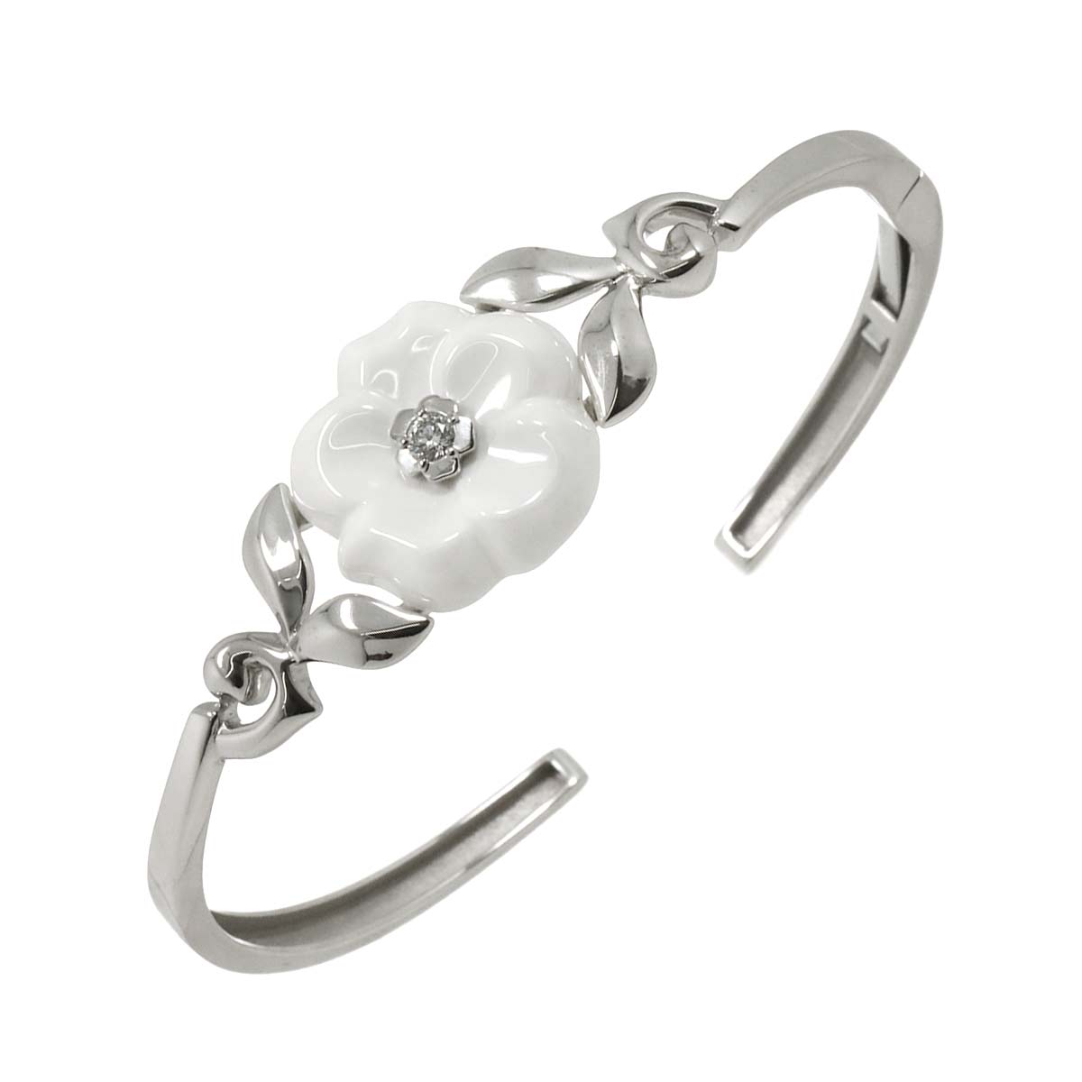 Camellia Diamond Ceramic Bracelet 18K White Gold 750