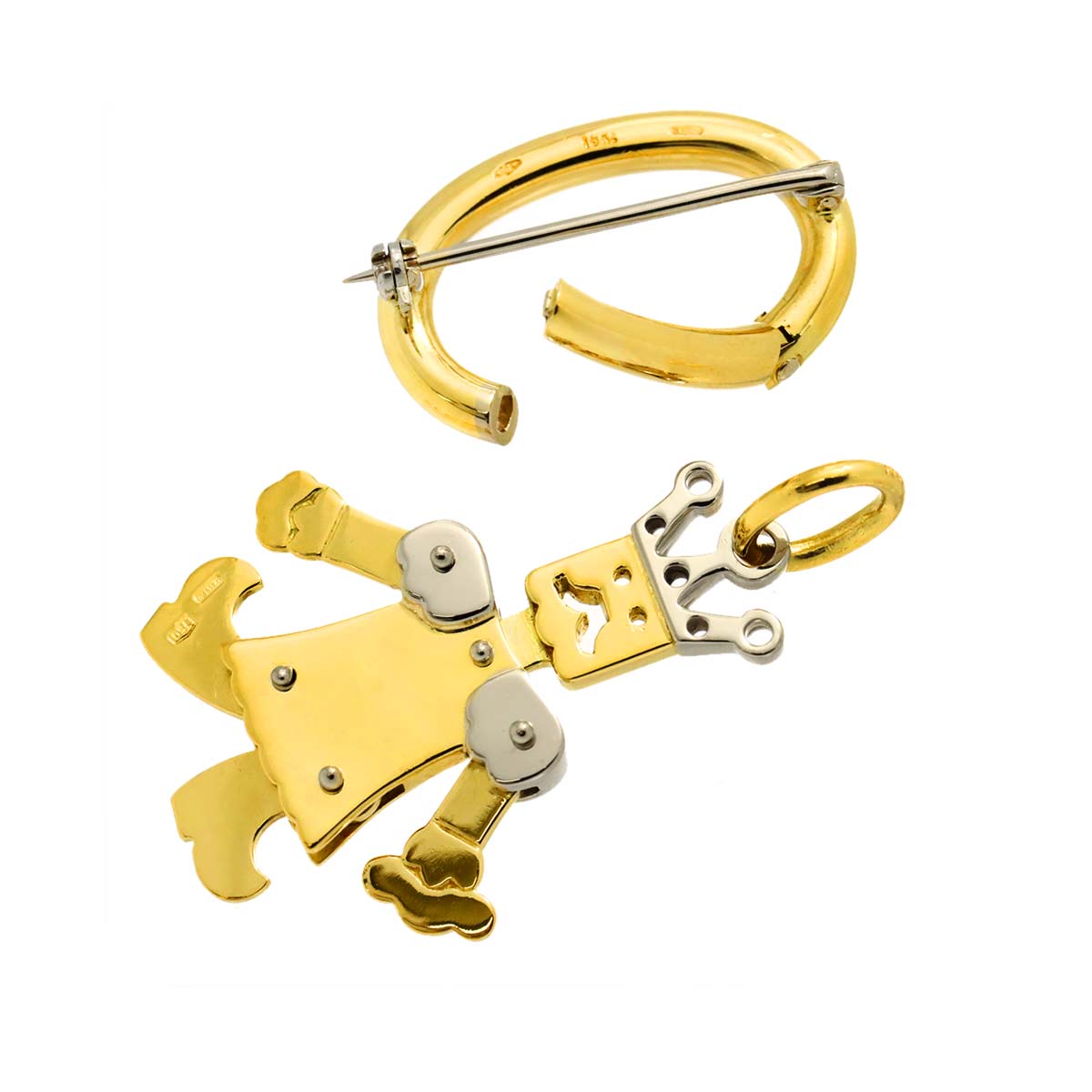 King motif Brooch 18K YG WG 750