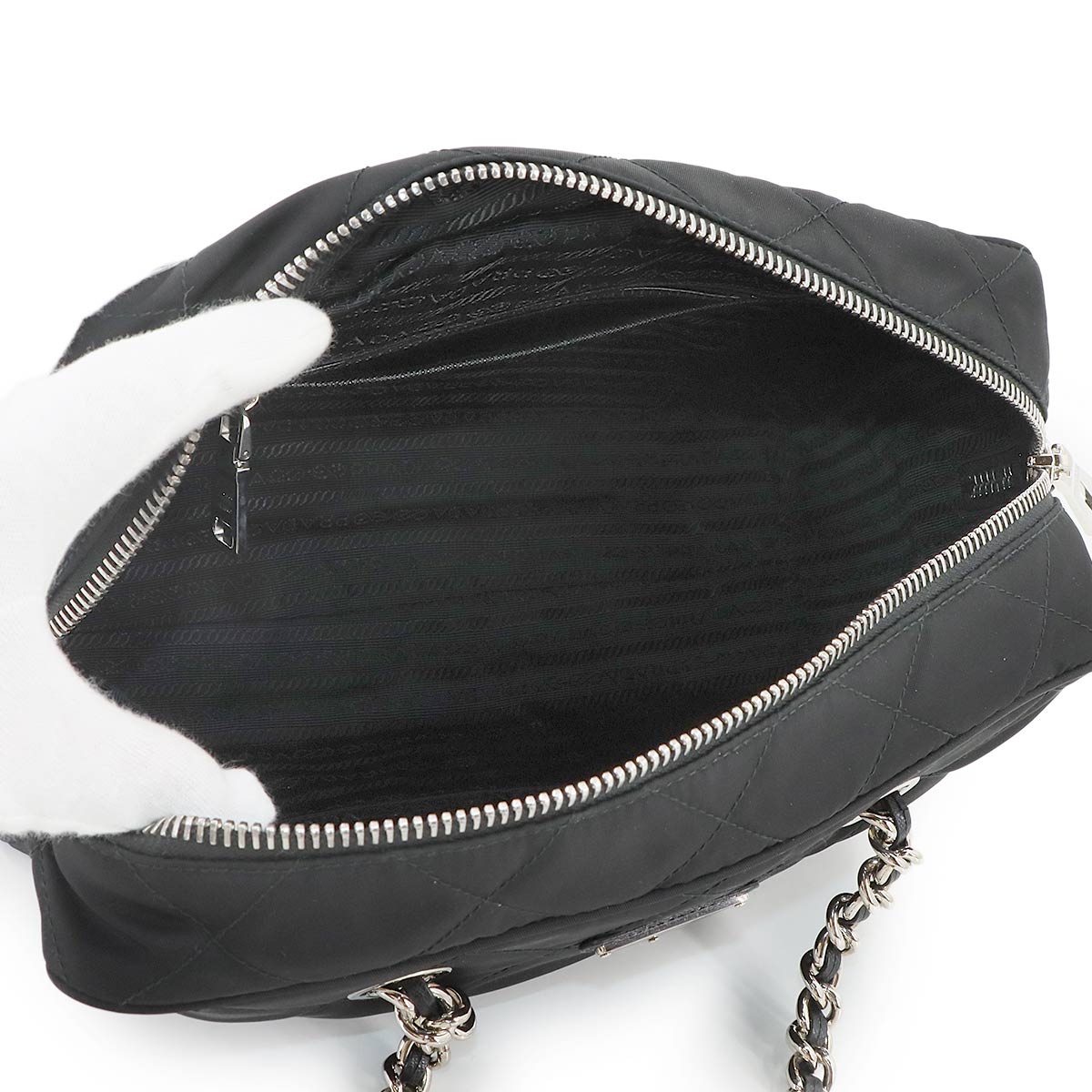 Chain Shoulder Bag Quilting Nylon Leather Nero Black 1BB903