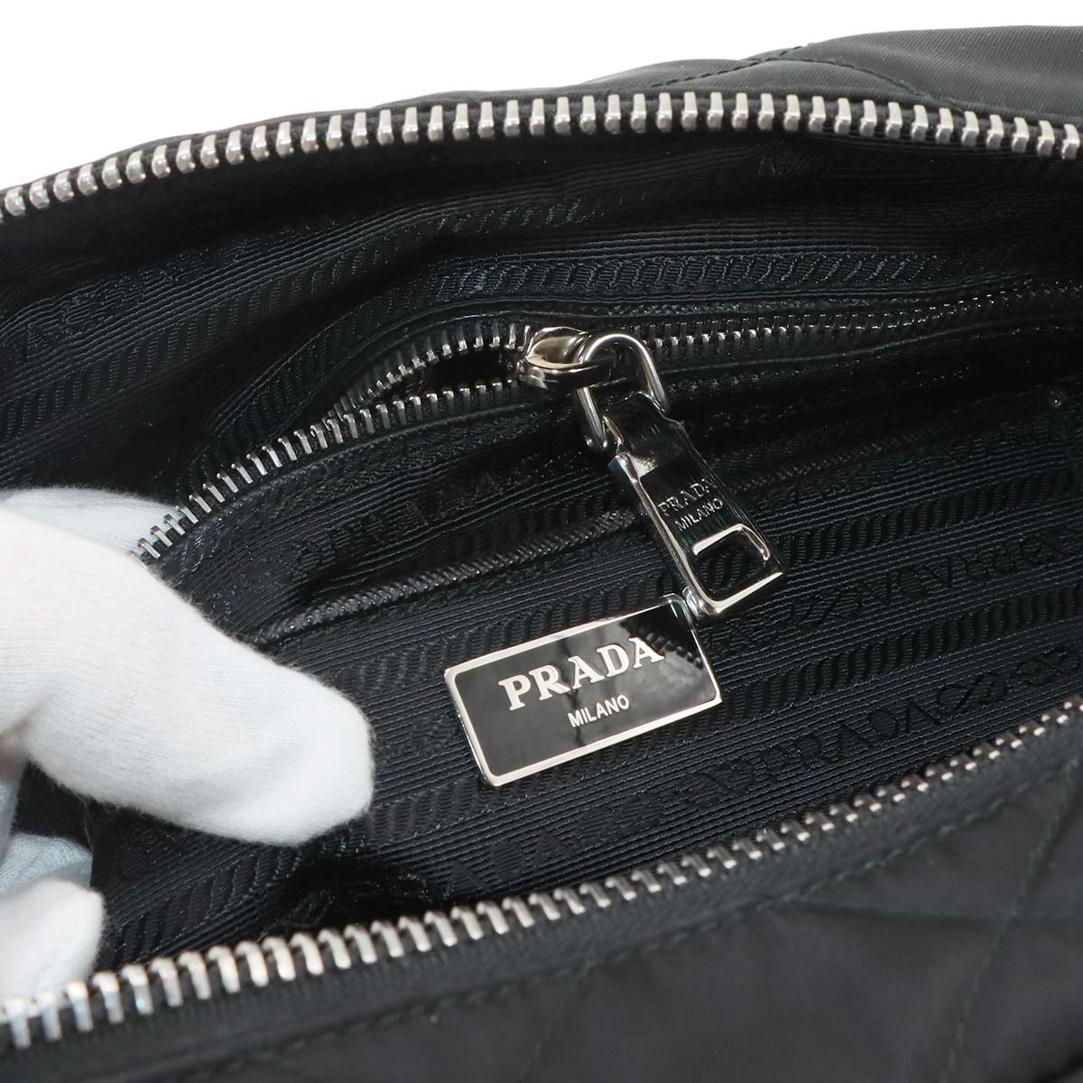 Chain Shoulder Bag Quilting Nylon Leather Nero Black 1BB903