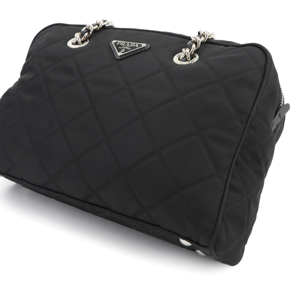 Chain Shoulder Bag Quilting Nylon Leather Nero Black 1BB903