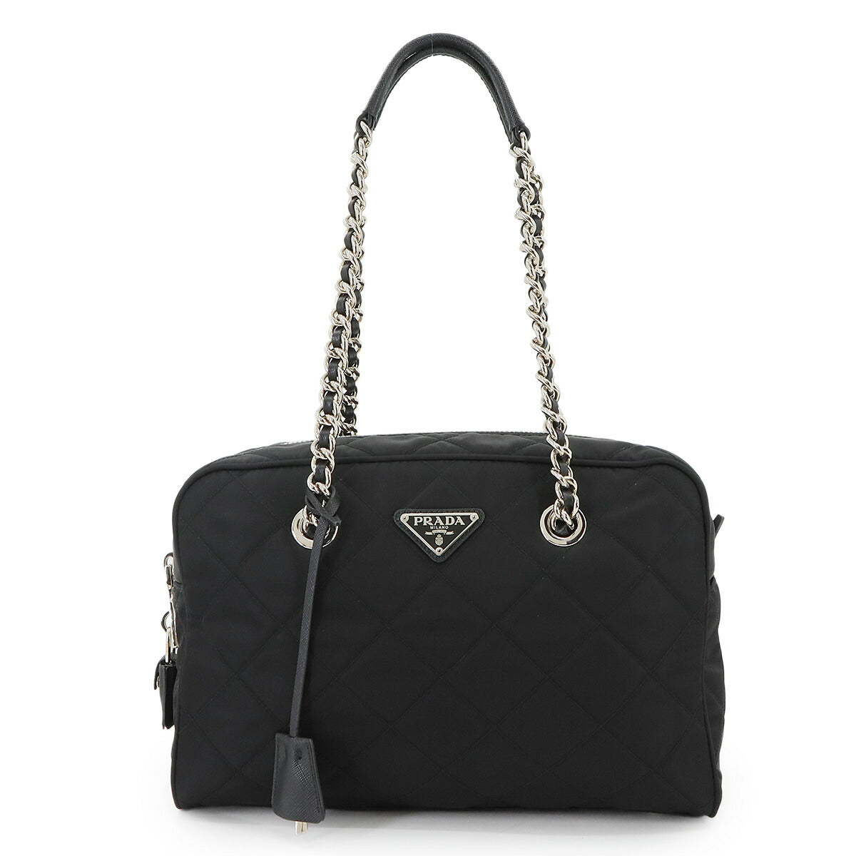 Chain Shoulder Bag Quilting Nylon Leather Nero Black 1BB903