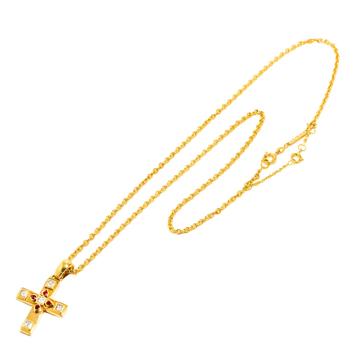 Diamond Ruby Cross Necklace 18K Yellow Gold 750