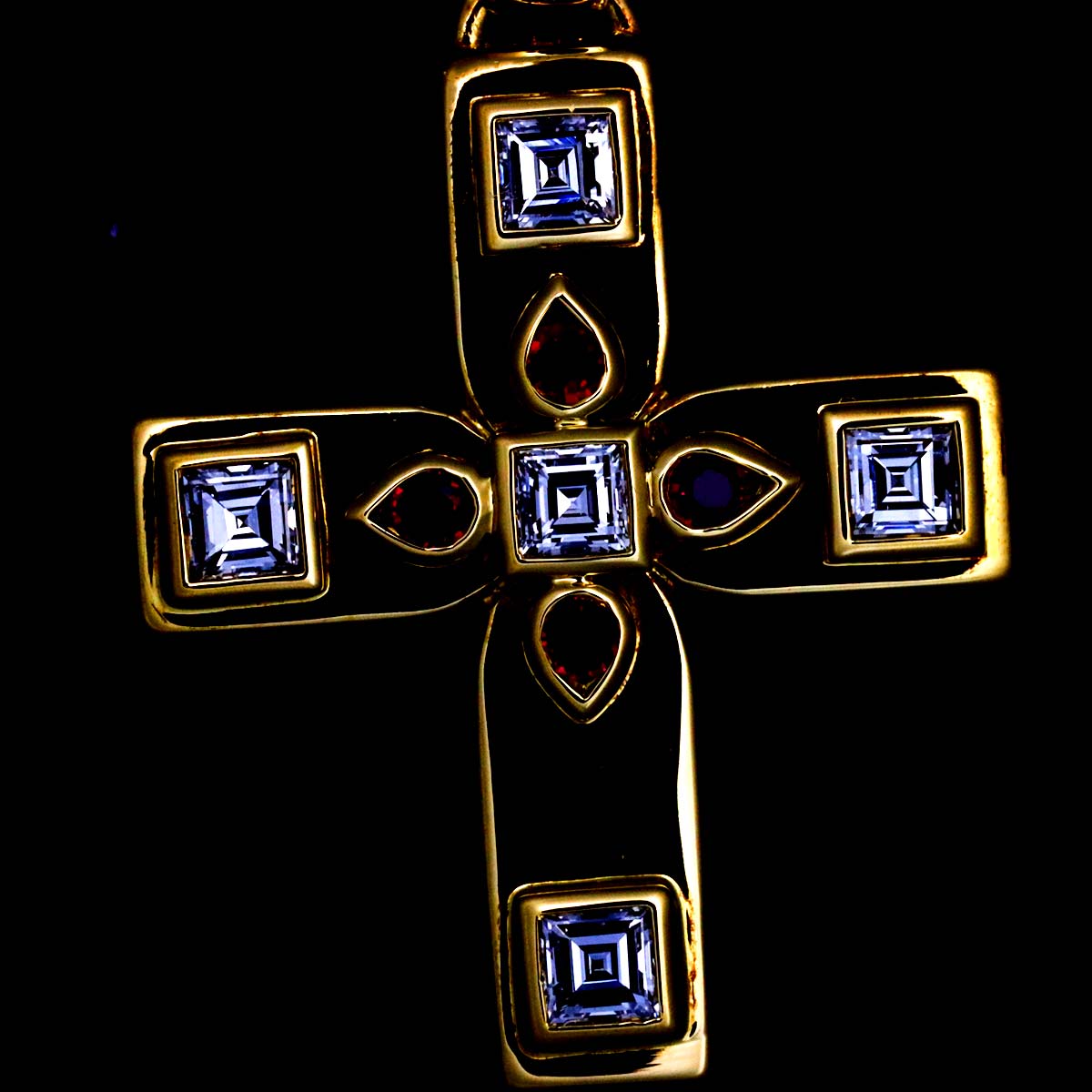 Diamond Ruby Cross Necklace 18K Yellow Gold 750