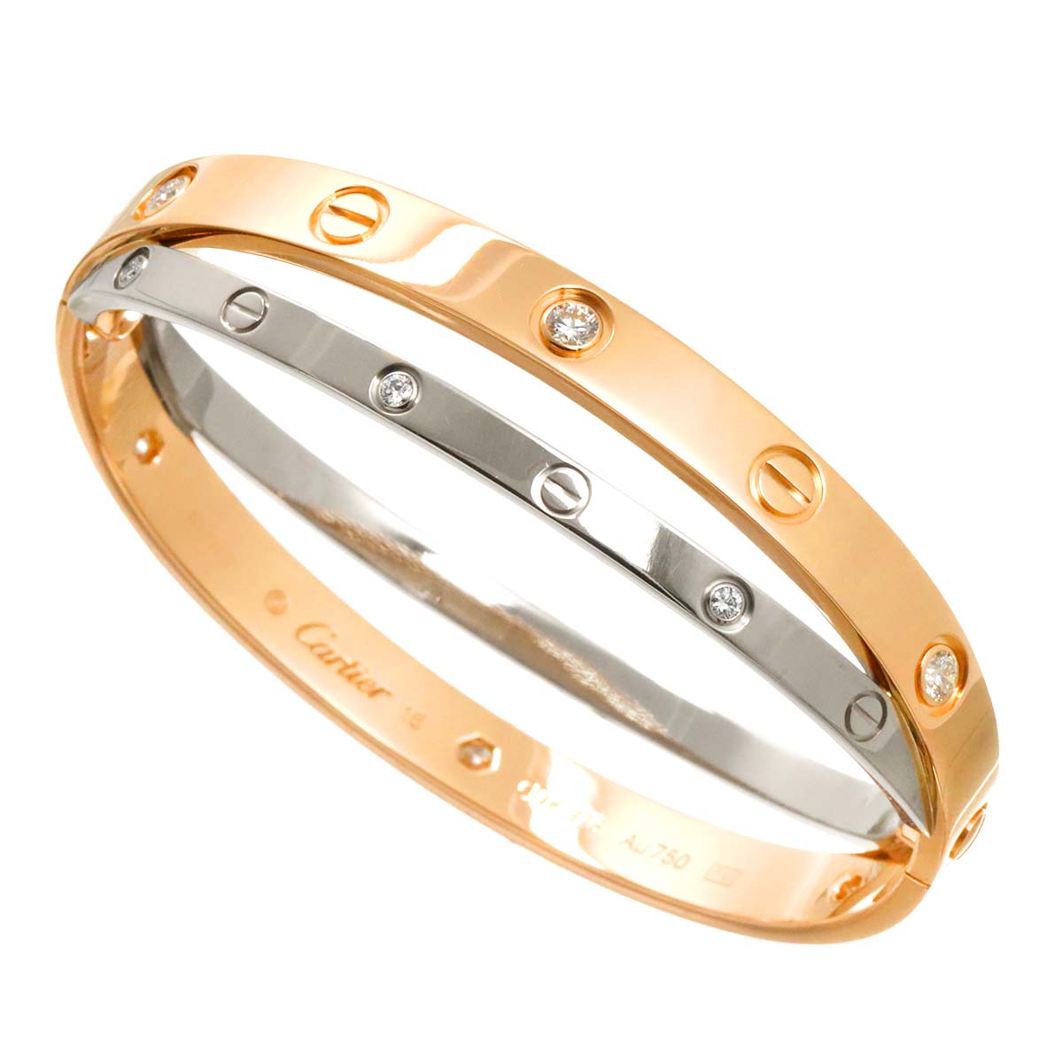 Love Bracelet Diamond 12P 18K K18 PG WG 750 size16