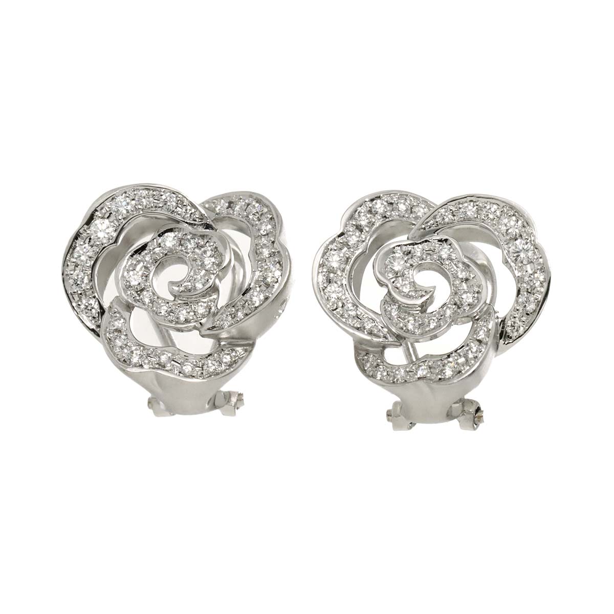 Diamond 0.54ct Rose motif Earrings Clip on 18K WG 750