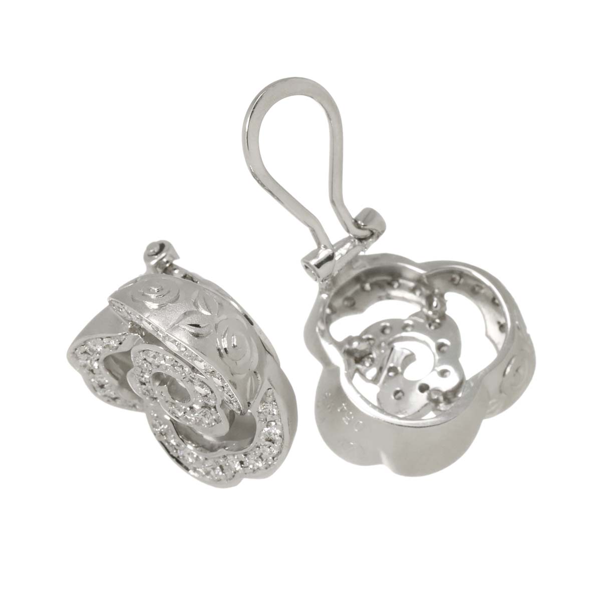 Diamond 0.54ct Rose motif Earrings Clip on 18K WG 750