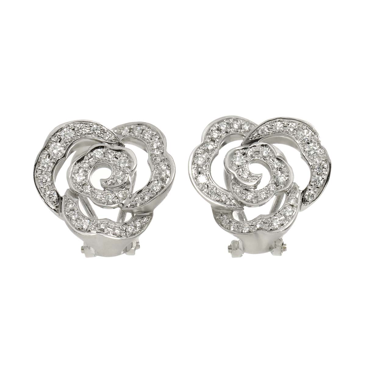 Diamond 0.54ct Rose motif Earrings Clip on 18K WG 750