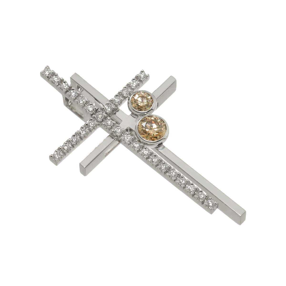 Diamond 0.58ct/0.37ct Cross Motif Pendant 18K White Gold 750